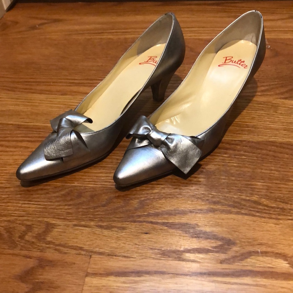 Silver kitten heels